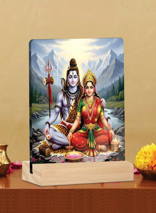 Giftplease Divine Lord Shiva & Goddess Parvati Plaque with Wooden Stand | Religious Photo Frame for Home Temple, Pooja Room, Office & Spiritual Gift for Housewarming, Wedding & Festivals GD_20 - Image 2